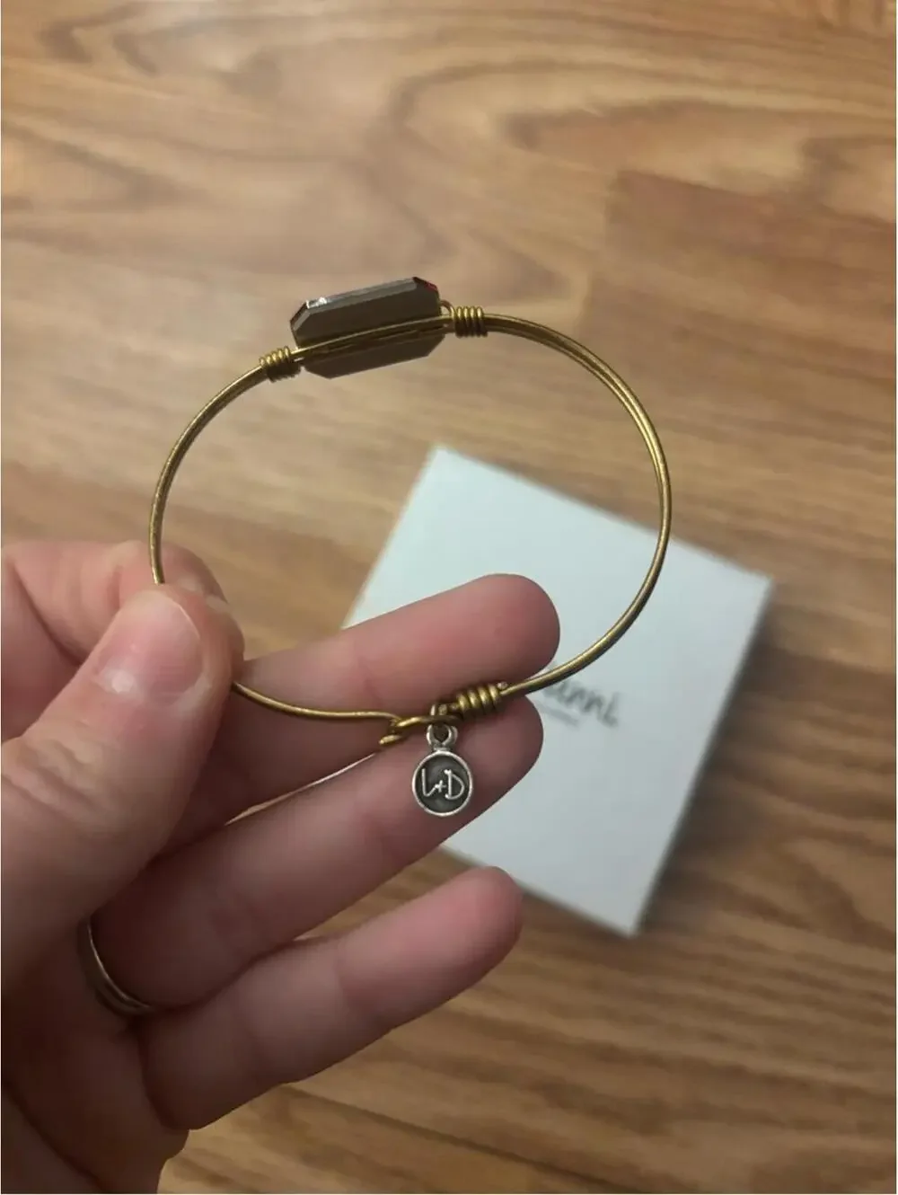Luca + Danni Dylan Bangle Gold Wire Bracelet with Red Crystal Bead